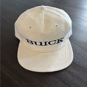 Vintage BUICK Leather Strap Back Rope Hat White